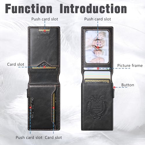 HAII for Slim Metal Slot Leather Wallet for Men, Pop-Up Design, Holds 9 Cards, Minimalist Pocket Wallet (Wax Oil Black)2