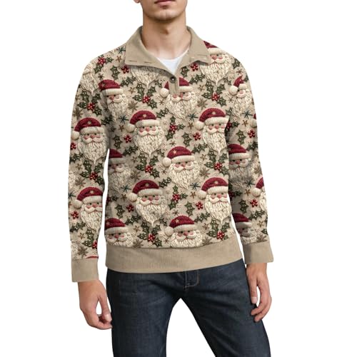 Ugly Christmas Sweater Men Christmas Day Corduroy Sweatshirt Long Sleeve Vintage Stand Collar Button Pullover Sweaters4