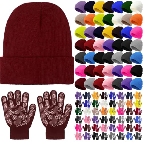 Toulite 100 Pcs Kids Winter Hats and Gloves Sets Bulk Beanie Gloves for Children School Donation Wholesale (Light Camouflage)