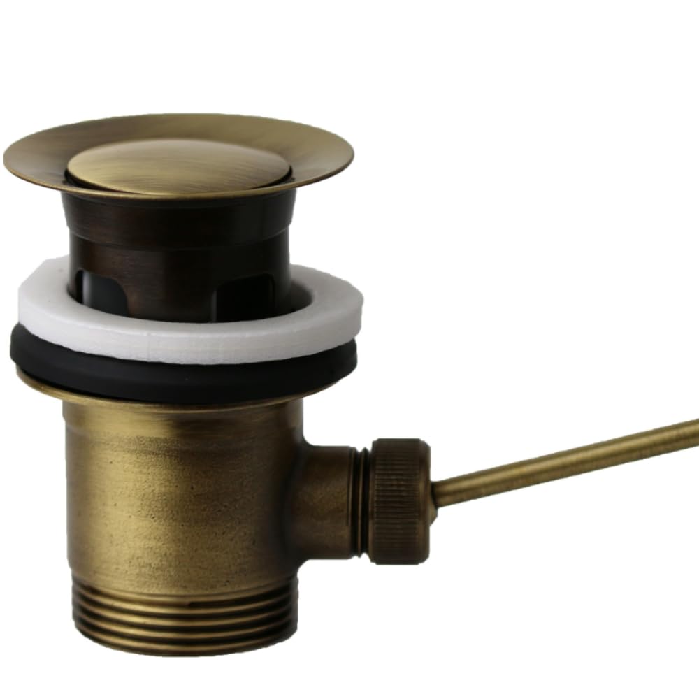 Schläfer 40510210 | Piletta Universale con Tappo Saltarello in Metallo Pesante per Scarico Lavabo Bagno e Bidet 1"1/4 con Troppopieno. Finitura Bronzo Antico, Vecchio Ottone