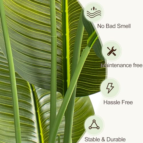 Image of Lifelike Bird of Paradise Artificial Plant,5ft Faux Banana Leaf Tree with 10 Trunks - Perfect Indoor Silk Floor Plant for Home Decor in Living Room, Office, and Bedroom (Set of 2)