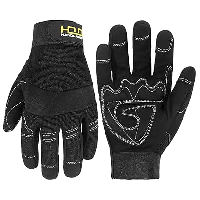 HANDLANDY Work Gloves for Men & Women, Utility Mechanic Working Gloves Touch Screen, Flexible Yard Work Gloves