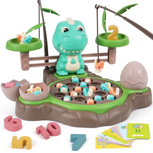 Toyfuntasy Magnetic Dinosaur Fishing Game for Kids, Best Birthday Gift for 3-5 5-7 Year Old Boys & Girls, 2-in-1 360° Rotation Fishing Toy with Balance Scale & Counting, Player Board Game for Toddlers