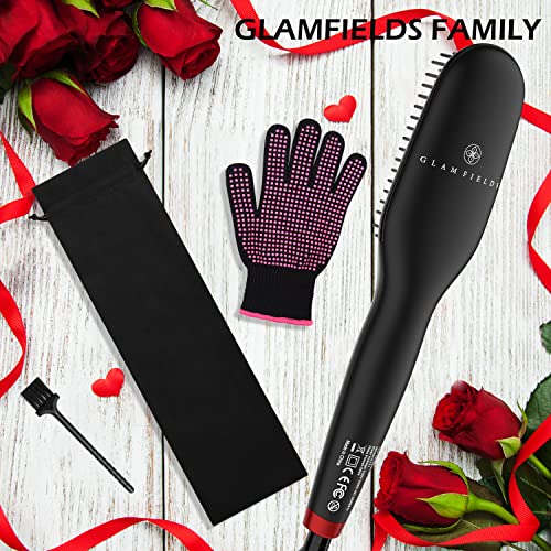 Ionic Hair Straightener Brush Upgrade 2.0,Glamfields Electrical Heated Hair Straightening With Faster Heating, Mch Ceramic Technology, Auto Temperature Lock, Anti Scald, Heat Resistant Glove(Black-01) #TOP5