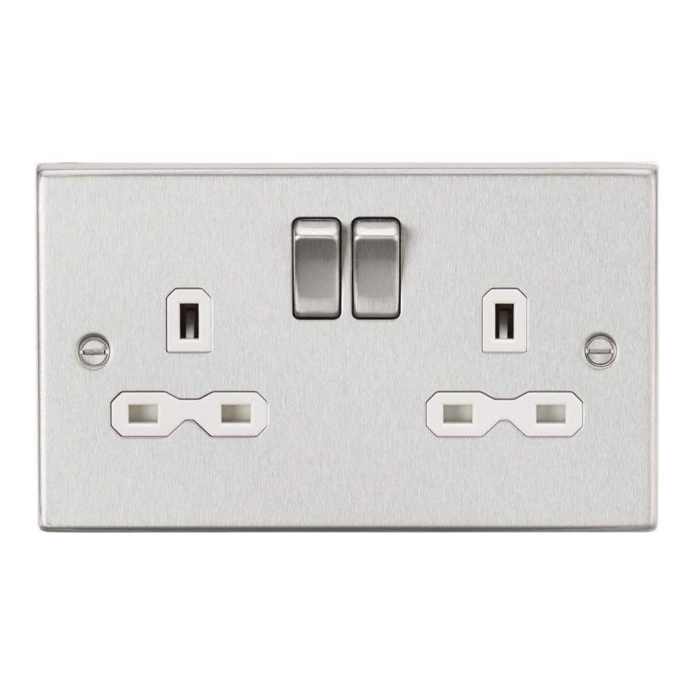 Knightsbridge Brushed Chrome / White 13A 2G Dp Switched Socket With Insert - Square Edge Brushed Chrome