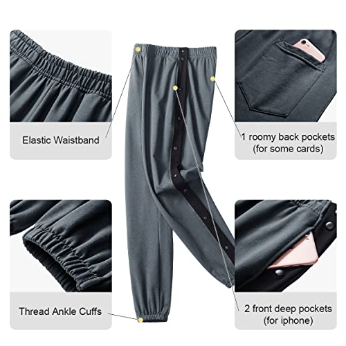 Chrisuno Men's Tear Away Basketball Pants Mens Athletic Pants High Split Snap Button Casual Post-Surgery Sweatpants With Pockets Grey 2Xl #TOP3