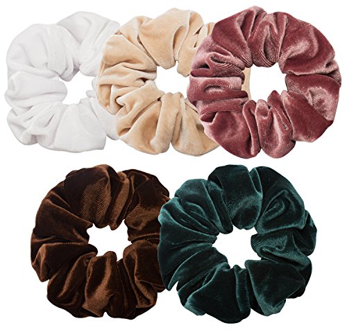 Jaciya 5 Pack Large Velvet Scrunchies 6.3 Inches Hair Elastics Scrunchy Bobbles Soft Elegant Elastic Hair Bands Hair Ties, 5 Colors (Color 2)