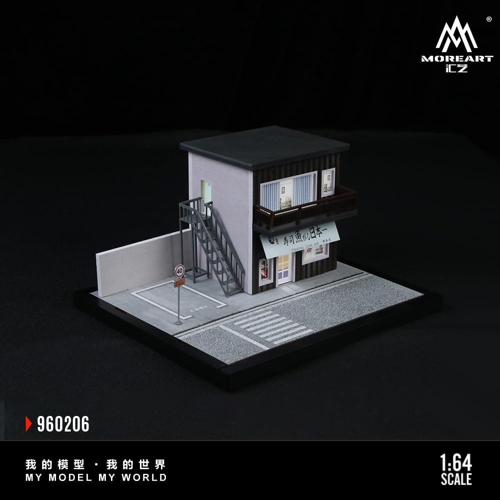 MoreArt Street Scene Assembly Series 06 Diorama 1:64 Scale with LED Lighting and Acrylic Cover Diecast Car Display for Hot Wheels, Matchbox, MiniGT Dimensions: 22x19.5x15.5 cm