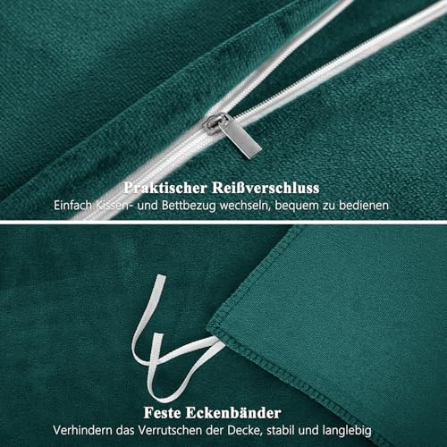 RUIKASI Flanell Winter Bettwäsche 135x200 Dunkelgrün Warm WinterBettwäsche – Ansicht 6