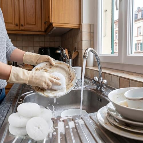 Image of Blulu 15 Pcs Plastic Dish Scrubbers for Dishes Pot Round Nylon Pad, Mesh Scouring Non Scratch Pads (White)