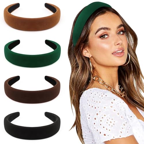 DRESHOW 4 Pezzi Fasce per Donna e Ragazze Annodato Fasce in Velluto per Capelli Moda Boho Larghe Accessori per Capelli Antiscivolo