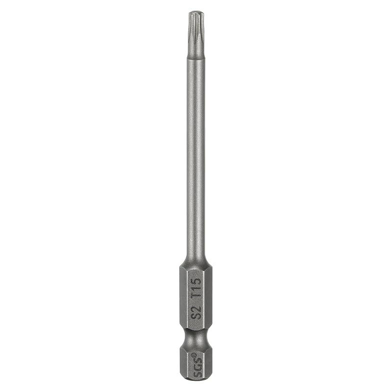 Bit de chave de fenda Torx T15 com haste sextavada de 6,35 mm, ponta magnética sem furo, aço S2, 80 mm HARFINGTON