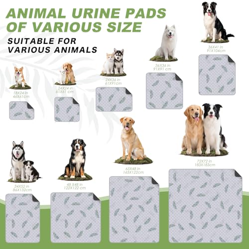 Image of Washable Dog Pee Pads, Non-Slip Waterproof, 32 x 52 in, 2 Pack, Leaf | Super absorbent, waterproof and non-slip; washable, reusable dog pads for crates, playpens, floors, furniture and travel
