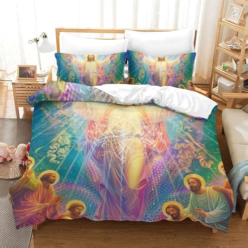 Housse de couette Jésus 3D avec fermeture éclair pour changer son lit sans effort