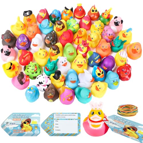 Prudiut 80 Pieces Rubber Ducks for Cruise Ships Hiding with Tags Kits