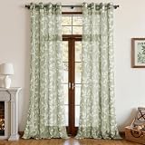 CUTEWIND Cortinas Dormitorio Juvenil Gris Verde con Ollaos Pack de 2 Piezas 140x245 cm (An x Al) Cortina Transparente Moderna con Estampado de Hojas Blancas para Ventana y Salón