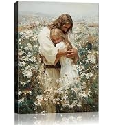 Jesus Hugging Girl Canvas Wall Art Jesus and Woman Wall Decor Pictures Modern Christian Healing E...