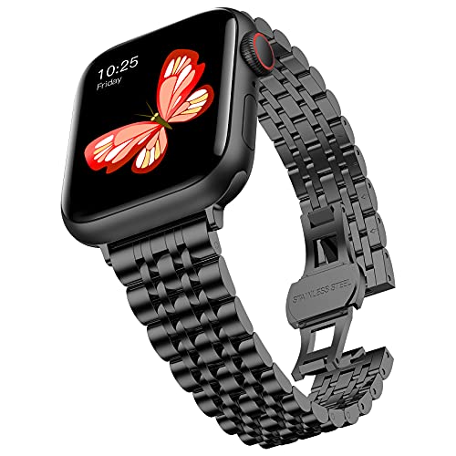 Bracelet fin pour Apple Watch 40mm 38mm en acier inoxydable noir chic pour femme iWatch SE