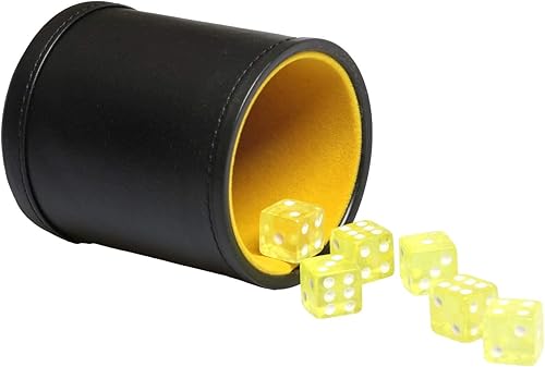 Miniatura 3 de Taza de dados de piel sintética con forro de fieltro, incluye dados de 0.63 pulgadas para juegos de dados Yahtzee Farkle Bar Party Familiar, 2