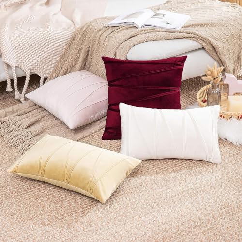 Image of Khooti Velvet Striped Cushion Cover Pack of 1-34 inch x 34 inch / 86 x 86 cm | Red | Soft Pillow Covers Cushion Case for Sofa Bedroom Livingroom Chair Car, Cushion Cover with Zig Zag Pattern