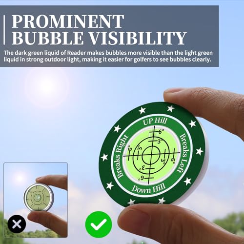 DESELL Golf Green Reader, 2 Pack Golf Ball Marker Hat Clip with High Precision Horizontal Bubble, Putting Training Aid Golf Accessories Tool Gift for Men Women (Green Green)