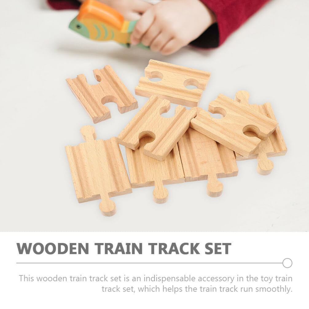 SEWACC Wood Train Track Expansion Packs, 18pcs Wooden Railway Track Wood Train Track Bridge Train Connector Pieces Rail Station Accessory Make Your Own Railway for Christmas Party Favor