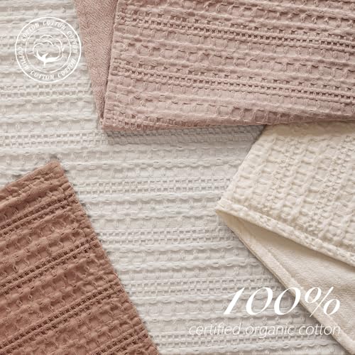 Image of Foindtower Set of 2 Decorative Cotton Waffle Weave Throw Pillow Covers Euro Shams Cushion Covers Accent European Pillowcase for Bed Couch Sofa Bedroom Living Room Home Decor 22x22 Inch Coral Pink
