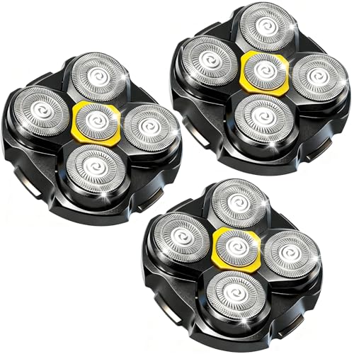 5 Head Shaver Replacement Head for MicroTouch Titanium Shaver for Bald Men Head and Face Wet/Dry Shaving (Black(3count))
