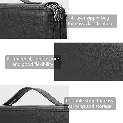 Image of Vomgomfom 200 Slots Pencil Case 4-Layer PU Leather, Handle, Solid Black