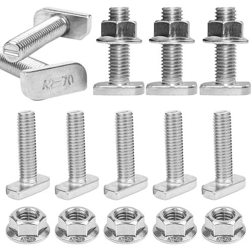 Lot de 10 vis à tête marteau M10 x 25, A2-70 en acier inoxydable M10, vis de serre, avec écrous à bride, accessoires d'outils pour serre