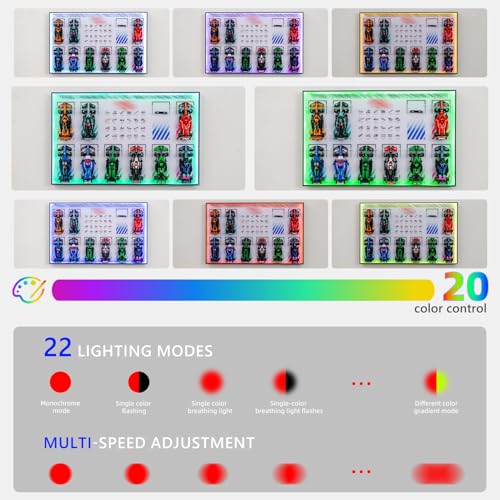 Image of Display Wallboard with RGB LED Lights Compatible with Lego Speed Champions F1 10-in-1 Collector's Pack, 20 Color&22 Lighting Modes, Wall Mount Compatible with Lego 66802 Collectible F1 Model Car Kit