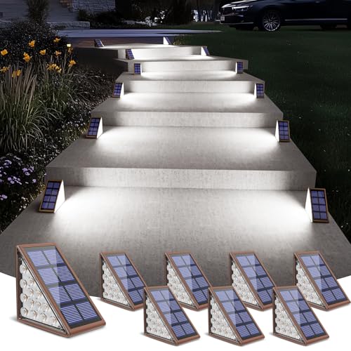 Image of NIORSUN Solar Stair Lights,Cool White Outdoor Step Lights IP67 Waterproof Auto On Off, Outdoor Stair Lights for Steps,Stair,Patio,Yard,Porch,Front Door,Sidewalk,Deck Decor(Brown, 8 Pack)