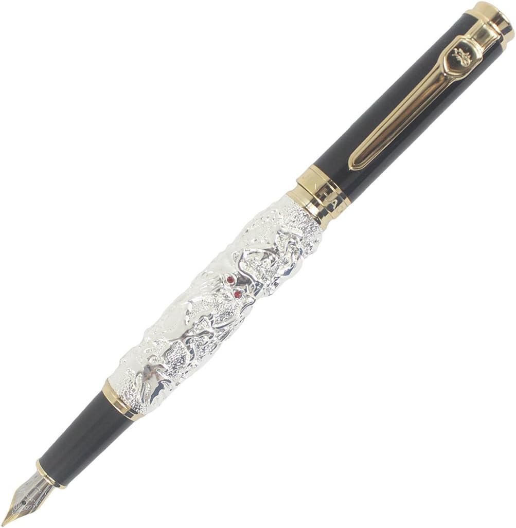 Collectible Auspicious Dragon Medium Nib Fountain Pen - Silver