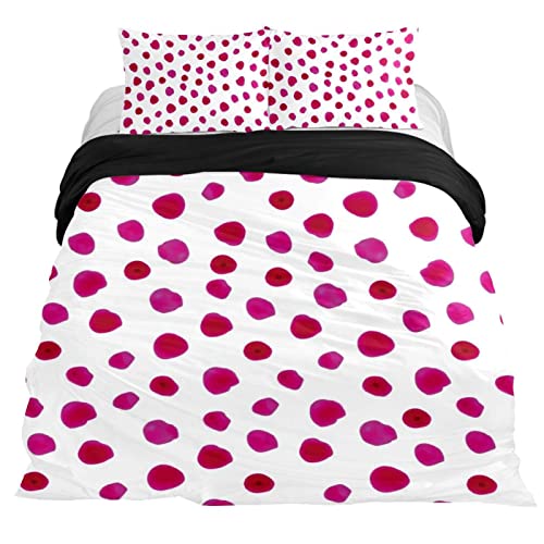 Duvet Covers Set King Watercolor Pink Polka Dot Red - Soft And Breathable Microfiber Comforter Bedding Set With Zipper Closure For Kids Women Men, 1 Duvet Cover 2 Pillowcase #TOP10
