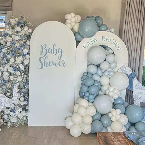Image of Dusty Blue Balloons, 60 Pcs 12 Inch Fog Slate Baby Blue Balloons with Matte White Latex Balloon for Baby Shower Birthday Bridal Shower Wedding Engagement Bachelorette Party Decorations Supplies