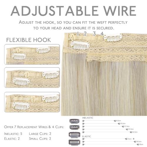 Image of WENNALIFE Wire Hair Extensions Real Human Hair 14 inch 75g Ash Blonde Highlighted Platinum Blonde Remy Hair Extensions Invisible