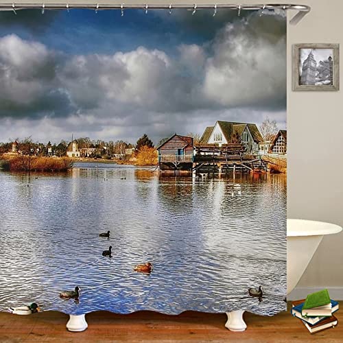 Rideau de douche imperméable KnSam 165x200 en polyester imprimé lac - 2