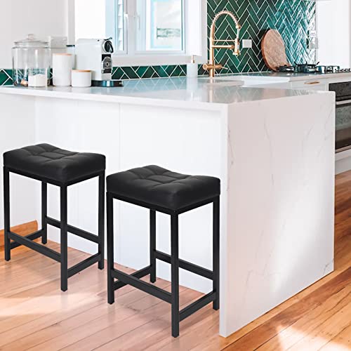 Ergodesign 26 Inches Saddle Stools, Metal Frame Bar Stools, Pu Leather Bar Chairs, Black, Set Of 2 #TOP3