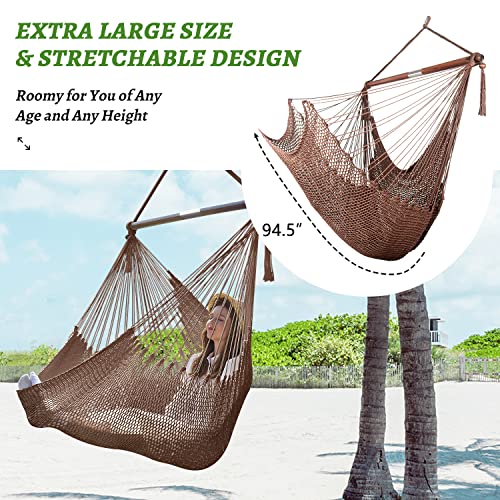 Large Hammock Chair With Spreader Bar, Caribbean Hanging Rope Swing Chair, Xl Hammock Chair Outdoor, Indoor, Bedroom, 330 Lbs Weight Capacity, Dark Brown #TOP3