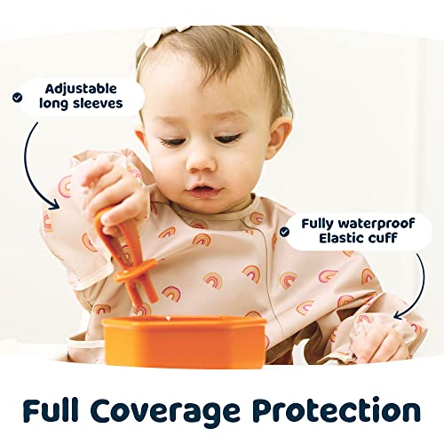 Image of Tiny Twinkle Long Sleeve Bib for Babies & Toddlers | Waterproof Smock Bib for Eating | Machine Washable & Mess-Proof Feeding Essentials | Newborn Shower Gift (Boho Rainbow, 2-4Y)