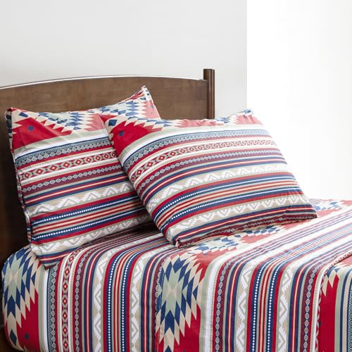 Image of Paseo Road Del Sol 4 Piece Queen Red Blue Cream Cotton Sheet Set