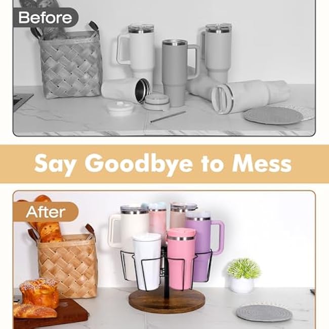 Water Bottle Organizer for Stanley 40 32 30 25 20 16oz, with 2 PCS Tumbler Lid Organizers, Rotating Cup Tumbler Holder for Stanley Simple Modern Owala Yeti, Kitchen Organizer Stanley Cup Accessories