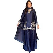 Indya Navy Blue Embroidery Silk Blended Sharara Set | Perfect for Festive Wear | Salwar Kameez | Kurta Set