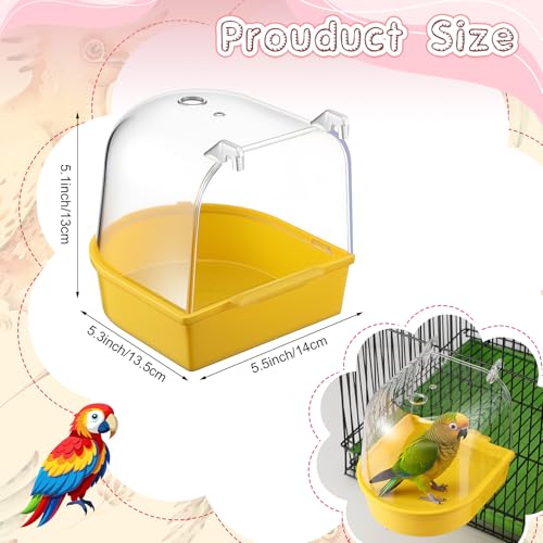 Image of Honeydak 3 Pieces Clear Bird Bath for Cage Parakeet Bird Cage Accessories Hanging Bath Box Parrot Bathing Tub with Clear View for Cockatiel Conure Canary Budgies Parrots(Bright Colors)