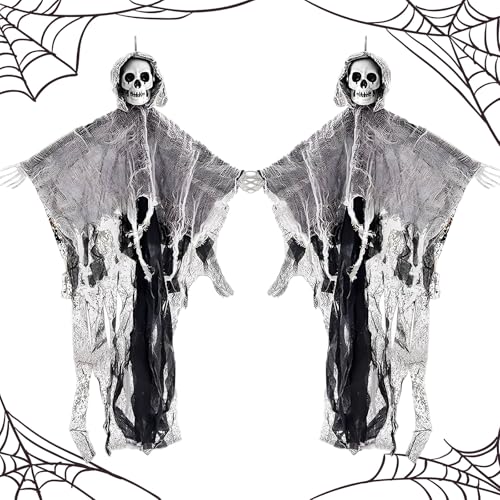 KOMEIL 2 peças decorações pendentes fantasmas esqueleto Halloween, esqueleto suspenso de terror, Reapers Props caveira pendentes decoração, aplicação criando atmosfera Halloween