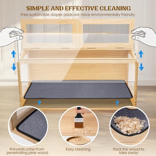 Hamster Cage 32" Wooden Chewproof, 270° View Large Habitat with Bite-Proof Metal Mesh & Top Dual Access Doors, Acrylic Sheets & Solid Build for Dwarf Syrian Hamsters/Gerbils/Guinea Pigs/Chinchillas - Image 4