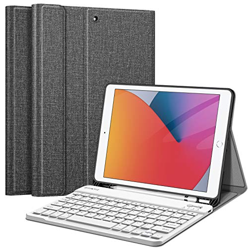 Fintie Keyboard Case for iPad 9th / 8th / 7th Generation (2021/2020/2019) 10.2 Inch, Soft TPU Back Stand Cover with Pencil Holder, Magnetically Detachable Wireless Bluetooth Keyboard, Gray