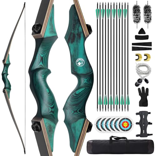 oubert 60inch Takedown Longbow 20-60lbs Archery Bow and Arrow Set with Arm Guard Finger Guard and Bow Bag Hunting Bow for Right Handed Shooter Target Practice (55LBS)