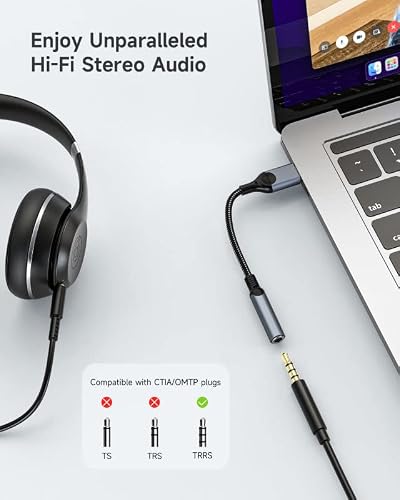 Zooaux Usb Type C To 3.5Mm Headphone Jack Adapter, Usb C To Aux Audio Dongle Cable Cord Compatible With Pixel 4 3 2 Xl,Samsung Galaxy S22 S22+ S21 S20 Ultra S20+ Note 20 10 S10 S9 Plus Ipad Pro(Grey) #TOP3