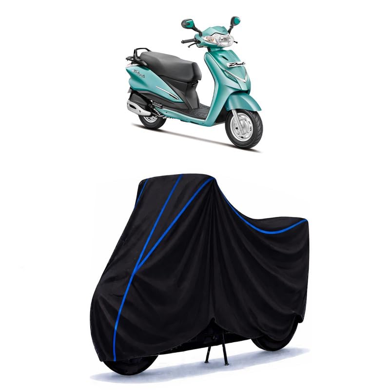 Image of Scooty Cover Water Resistant for Duet VX 110CC | Universal Scooter & Bike Cover | Heavy Duty UV Dust, Rain & Scratch Protection | Elastic Fit All Weather Indoor Outdoor | Black with Blue Piping
